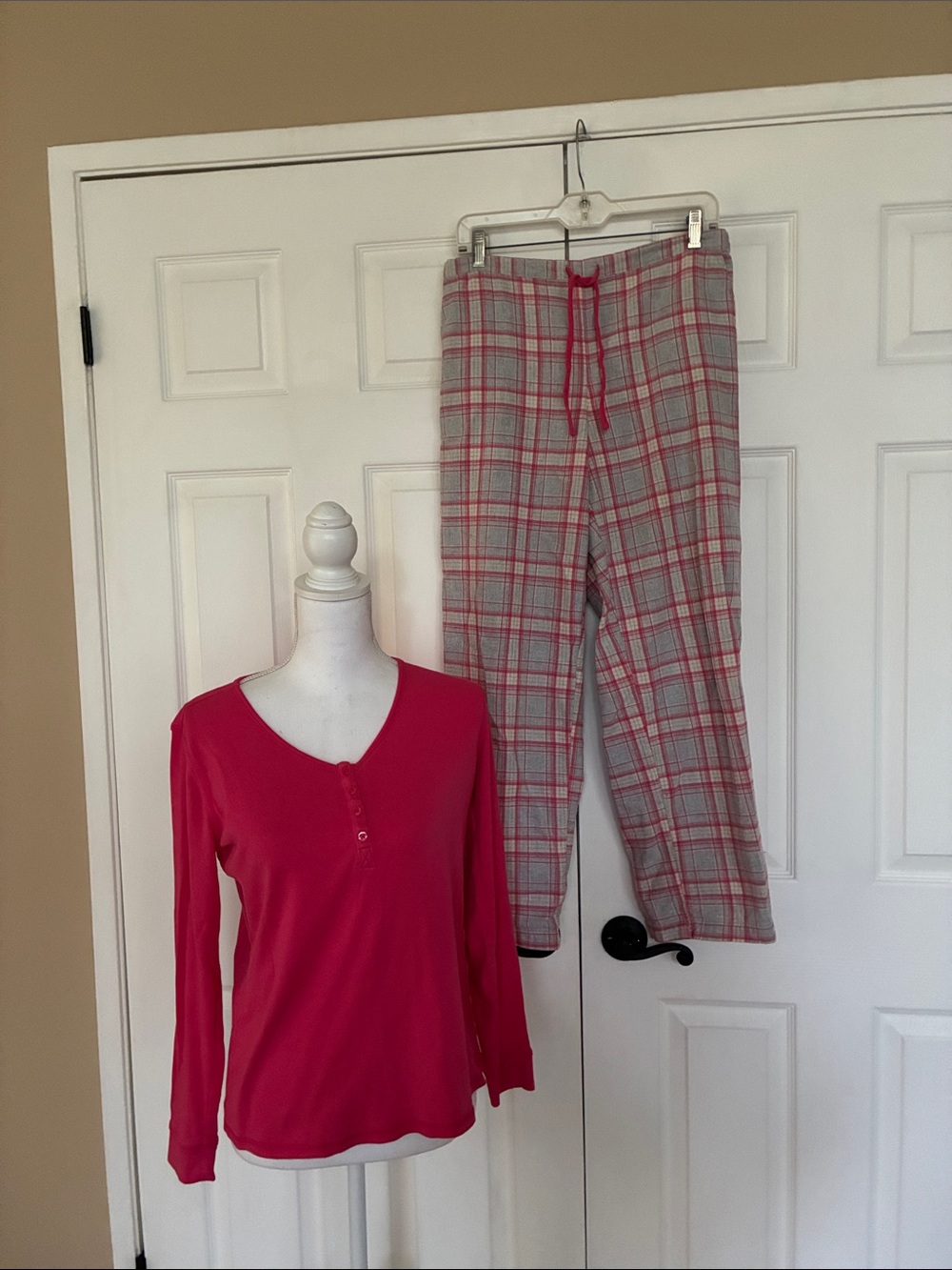 Talbots flannel pajama set Henley top plaid pants 100% cotton